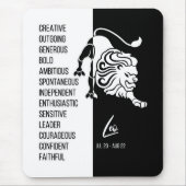 Leo Zodiac Sign Mousepad, zwart-wit Muismat (Voorkant)