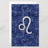 Leo Zodiac Sign on Blue Digital Camouflage Briefpapier (Voorkant / Achterkant)