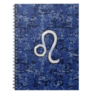 Leo Zodiac Sign on Blue Digital Camouflage Notitieboek