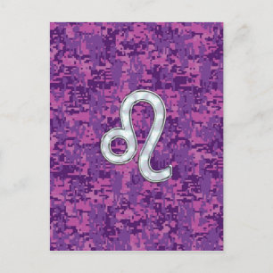 Leo Zodiac Sign on Fuchsia Digital Camouflage Briefkaart
