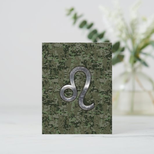 Leo Zodiac Sign on Green Digital Camouflage Briefkaart (Staand voorkant)