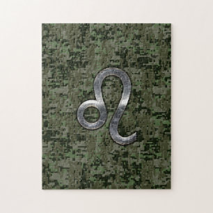 Leo Zodiac Sign on Green Digital Camouflage Legpuzzel
