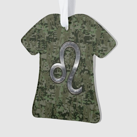 Leo Zodiac Sign on Green Digital Camouflage Ornament (voorkant)