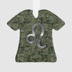 Leo Zodiac Sign on Green Digital Camouflage Ornament