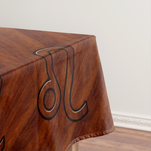 Leo Zodiac Symbol in Rich Mahogany-houtstijl Tafelkleed (Voorbeeld)
