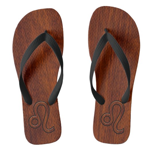 Leo Zodiac Symbol in Rich Mahogany-houtstijl Teenslippers (Voetbed)