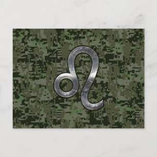 Leo Zodiac Symbol op Woodland Digital Camo Briefkaart