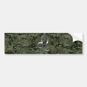 Leo Zodiac Symbol op Woodland Digital Camo Bumpersticker