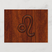 Leo Zodiac Symbool in Mahogany-houtenstalletje Briefkaart (Voorkant)