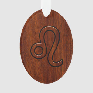 Leo Zodiac Symbool in Mahogany-houtenstalletje Ornament