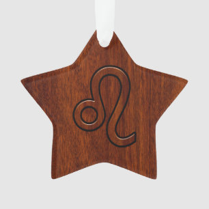 Leo Zodiac Symbool in Mahogany-houtenstalletje Ornament
