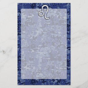 Leo Zodiac Symbool op Navy Blue Digital Camo Briefpapier