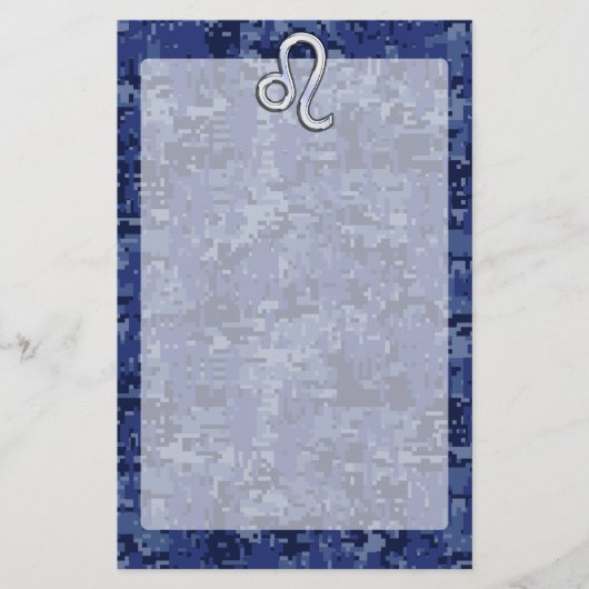 Leo Zodiac Symbool op Navy Blue Digital Camo Briefpapier (Voorkant)