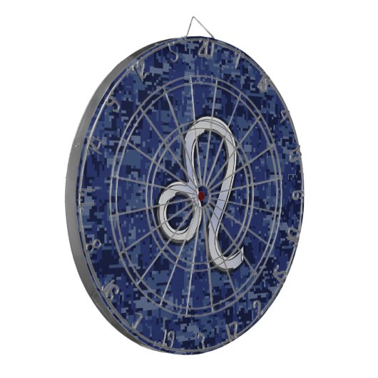 Leo Zodiac Symbool op Navy Blue Digital Camo Dartbord (Voorkant Links)