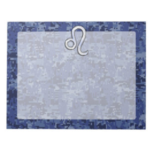 Leo Zodiac Symbool op Navy Blue Digital Camo Notitieblok