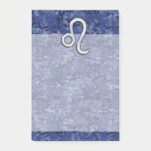 Leo Zodiac Symbool op Navy Blue Digital Camo Post-it® Notes (Voorkant)