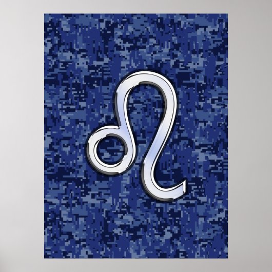 Leo Zodiac Symbool op Navy Blue Digital Camo Poster (Voorkant)