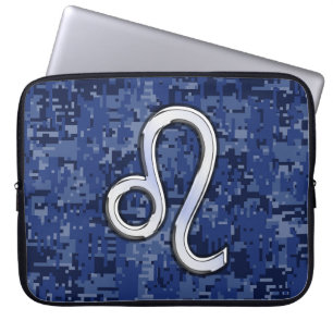 Leo Zodiac Symbool op Navy Blue Digital Camouflage Laptop Sleeve