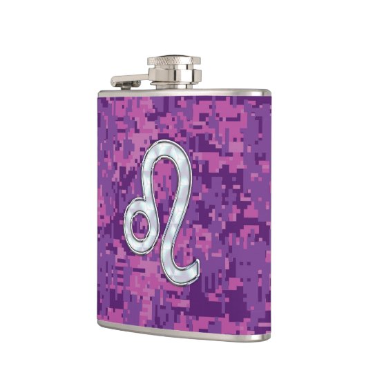 Leo Zodiac-symbool op roze Fuchsia Digital Camo Heupfles (Links)