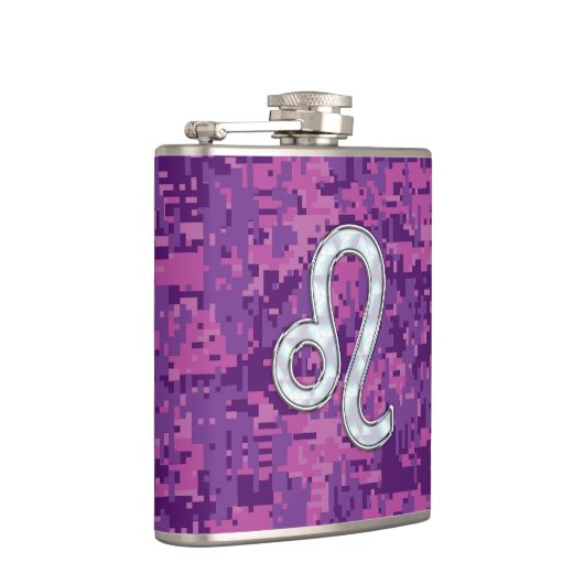 Leo Zodiac-symbool op roze Fuchsia Digital Camo Heupfles (Rechts)