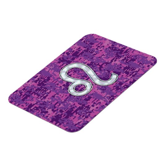 Leo Zodiac-symbool op roze Fuchsia Digital Camo Magneet (Linkerzijde)