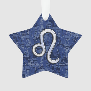 Leo Zodiac-teken op Navy Blue Digital Camo Ornament