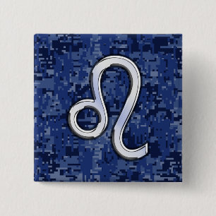 Leo Zodiac-teken op Navy Blue Digital Camouflage Vierkante Button 5,1 Cm