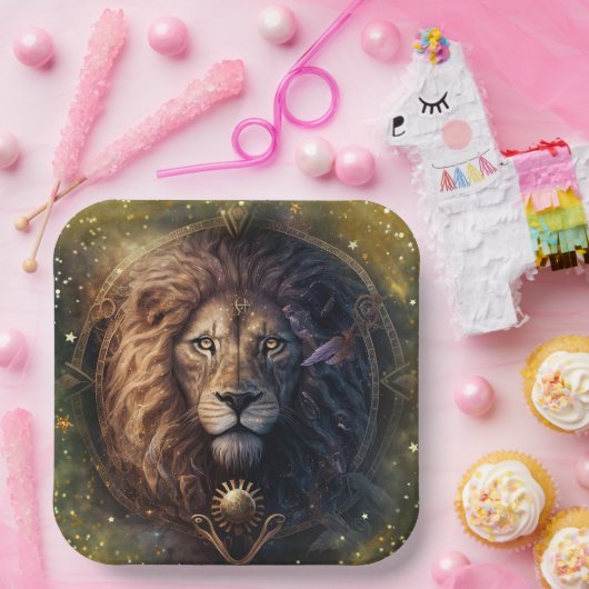 Leo Zodiac Teken Waterverf Ontwerp Papieren Bordje (Feest)