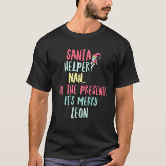Leon Christmas Funny Text Santa Helper Man Boy T-shirt
