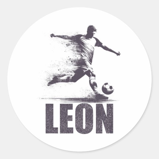 Leon Soccer Boys Personalized First Name Leon Ronde Sticker (Voorkant)