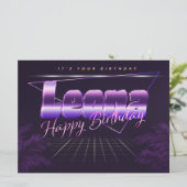 Leona Nom Prénom lila retro Carte Anniversaire (Debout devant)