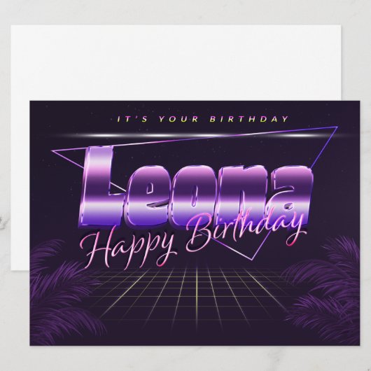 Leona Nom Prénom lila retro Carte Anniversaire (Devant / Derrière)