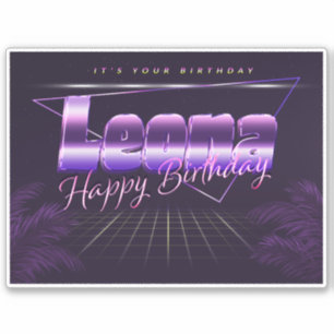 Leona prénom nom lila rétro Autocollant anniversai