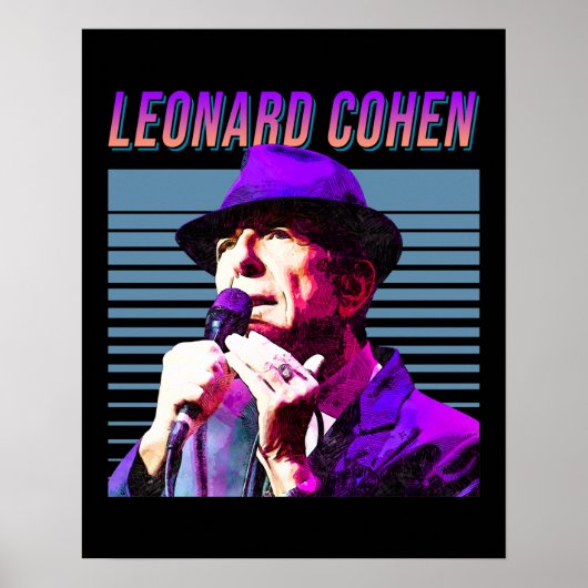 Leonard Cohen Faded 80's  esthetisch design Poster (Voorkant)