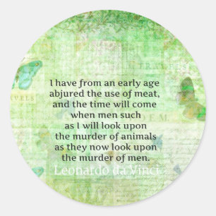Leonardo da Vinci Animal Rights citeert vegan Ronde Sticker
