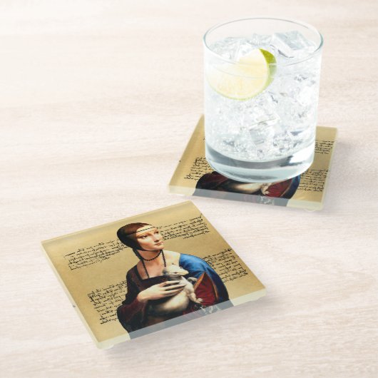 Leonardo da Vinci Dame met Ermine Glazen Onderzetter (Schuin)