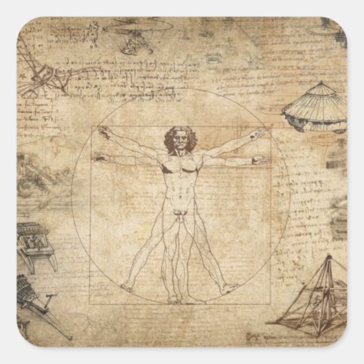 Leonardo Da Vinci Het Man van Vitruvian Vierkante Sticker (Voorkant)