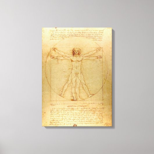 Leonardo da Vinci, Man van Vitruvius, gulden snede Canvas Afdruk (Voorkant)