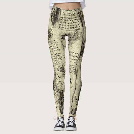 Leonardo da Vinci Menselijke Anatomie Larynxbeen Leggings (Voorkant)