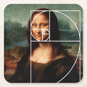 Leonardo da Vinci Mona Lisa Fibonacci sequentie Vierkante Kartonnen Onderzetter