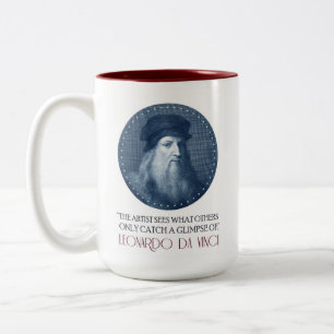 Leonardo da Vinci Portret met Citaat Tweekleurige Koffiemok