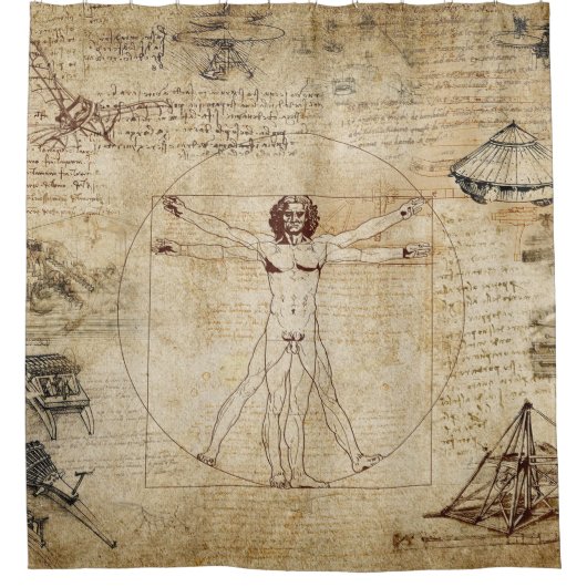 Leonardo Da Vinci Vitruvian Man collage Douchegordijn (Voorkant)