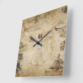 leonardo Da Vinci Vitruvian Man Vierkante Klok (Hoek)