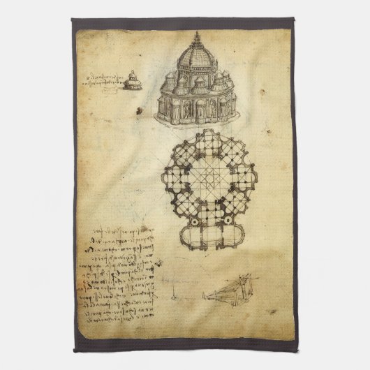 Leonardo da Vinci's Architectonische Kathedraalstu Theedoek (Verticaal)