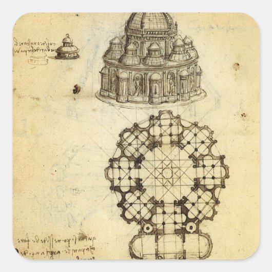 Leonardo da Vinci's Architectonische Kathedraalstu Vierkante Sticker (Voorkant)