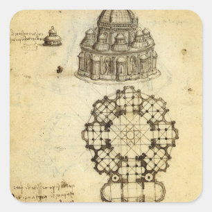 Leonardo da Vinci's Architecturale Kathedraal Stud Vierkante Sticker