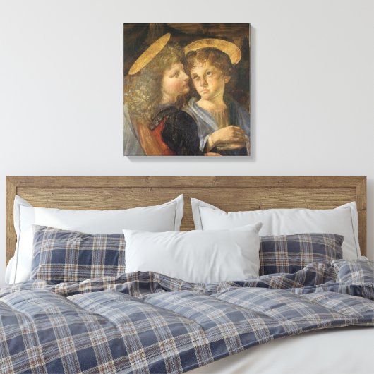 Leonardo da Vinci's doop van Christus engelen Canvas Afdruk (Insitu (Slaapkamer))