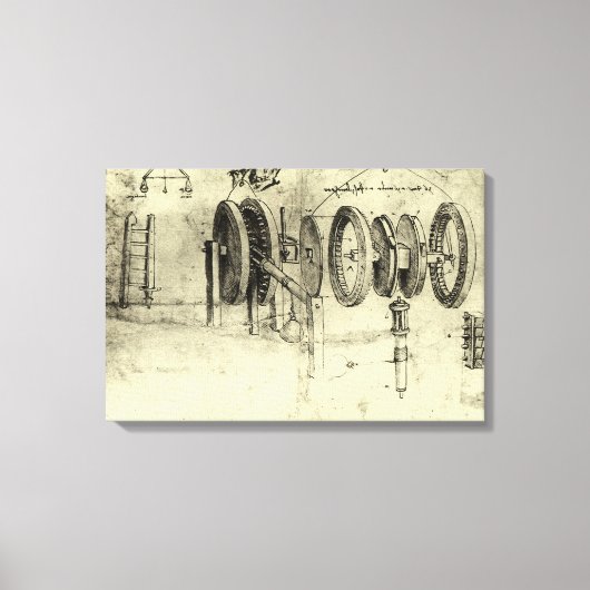 Leonardo da Vinci's Engineering Sketch of a Wheel Canvas Afdruk (Voorkant)