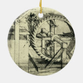 Leonardo da Vinci's loopband aangedreven kruisboog Keramisch Ornament (Achterkant)