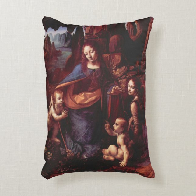 Leonardo da Vinci's Maagd (Madonna) van de rotsen Accent Kussen (Voorkant(Verticaal))